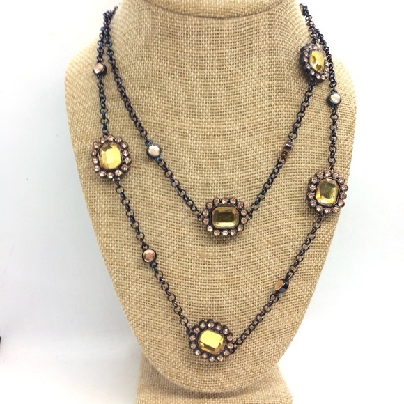 3/$30 NWT CHARTER CLUB NECKLACE LONG RHINESTONE CHAIN FLOWER STATION GUNMETAL - Picture 1 of 15
